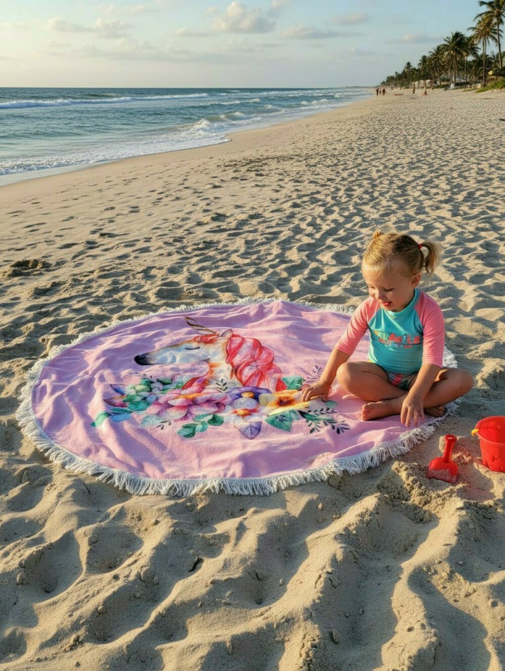 Pink Unicorn Fringed Beach Towel or Blanket
